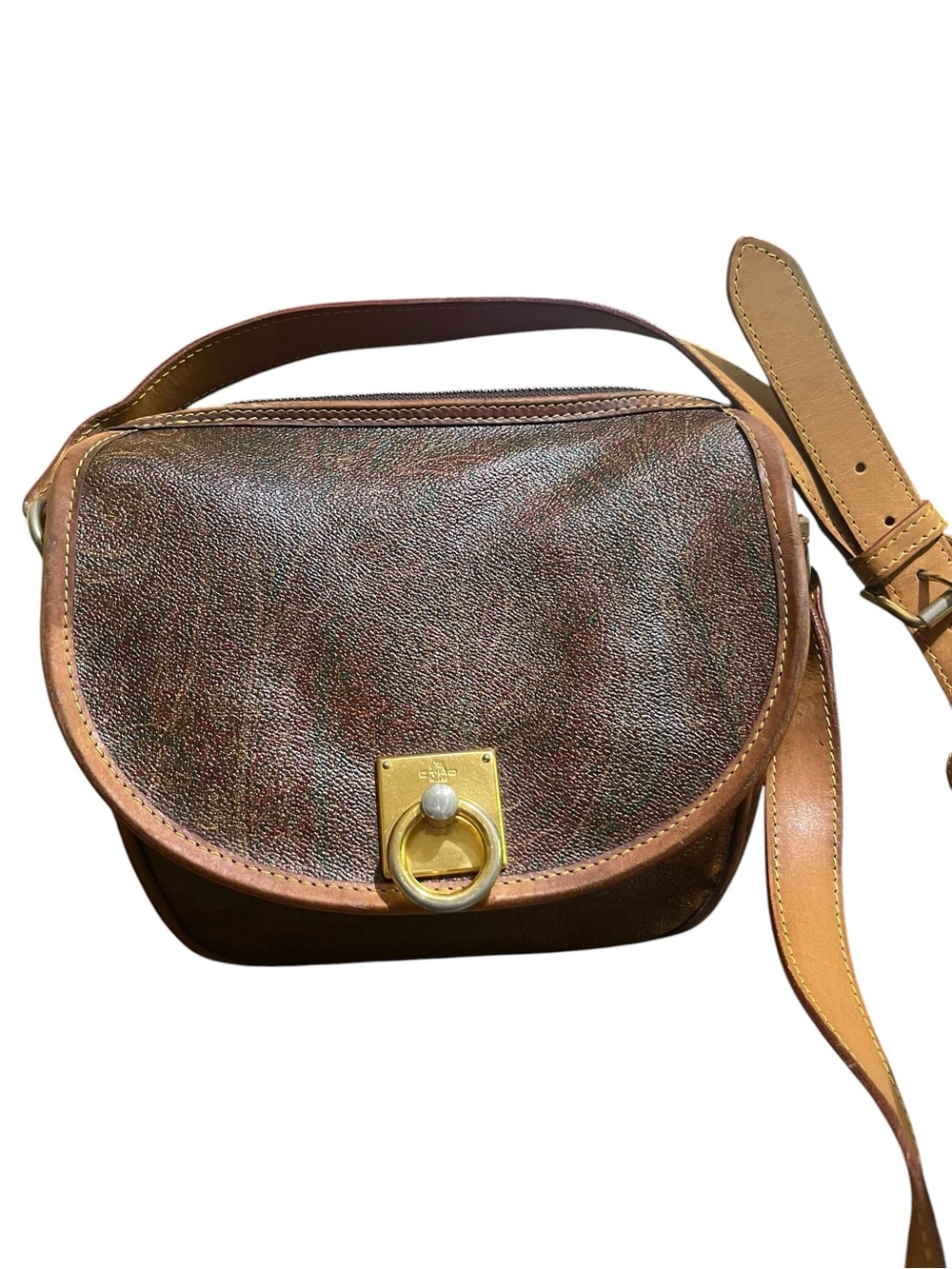 Etro Milano Paisley Vintage Coated Canvas and Leather Crossbody Saddle Authentic